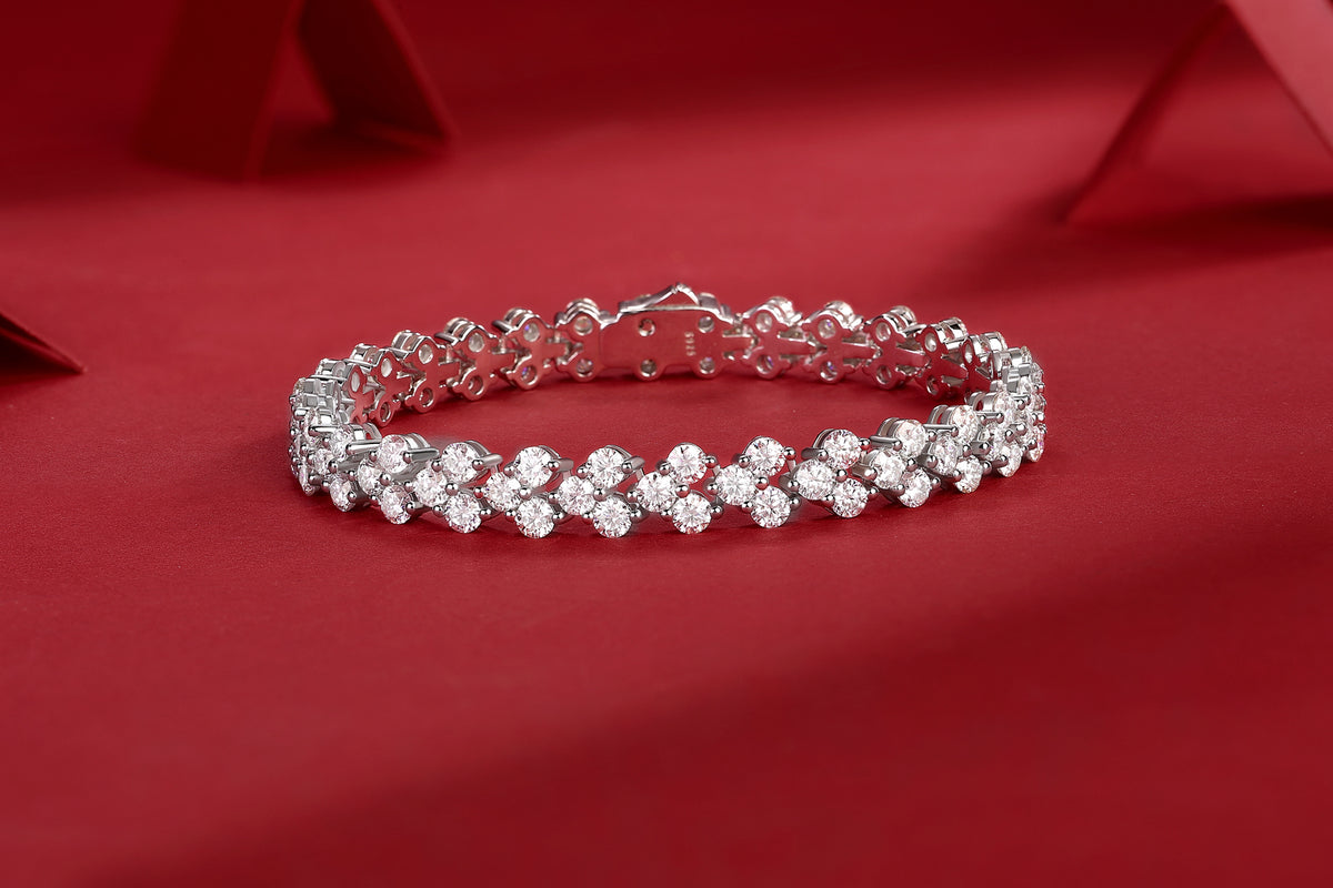 Moissanite Flower Cluster Link Bracelet in 925 Sterling Silver
