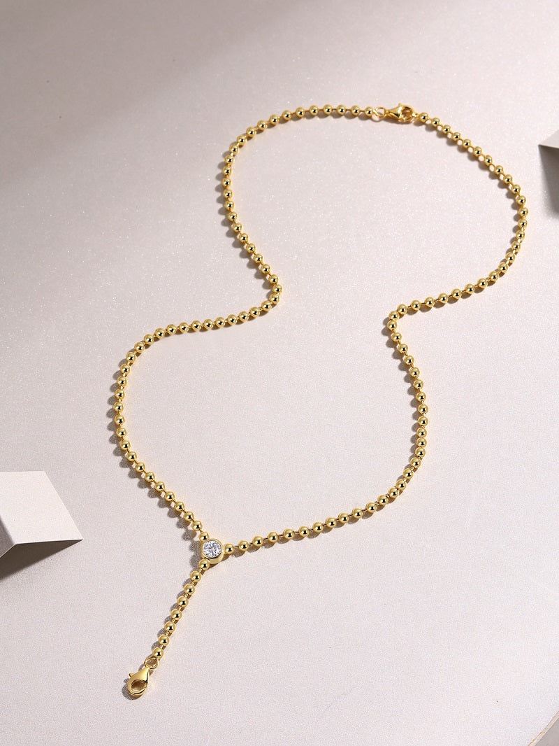 Moissanite Bead-Chain Y Lariat Necklace in Gold-Plated 925 Sterling Silver