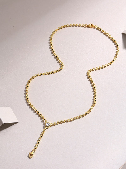 Moissanite Bead-Chain Y Lariat Necklace in Gold-Plated 925 Sterling Silver