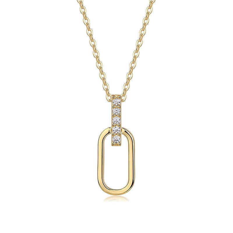 Moissanite Pave Bail Paperclip Link Pendant in Gold-Plated 925 Silver