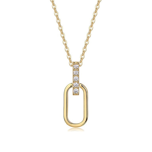 Moissanite Pave Bail Paperclip Link Pendant in Gold-Plated 925 Silver