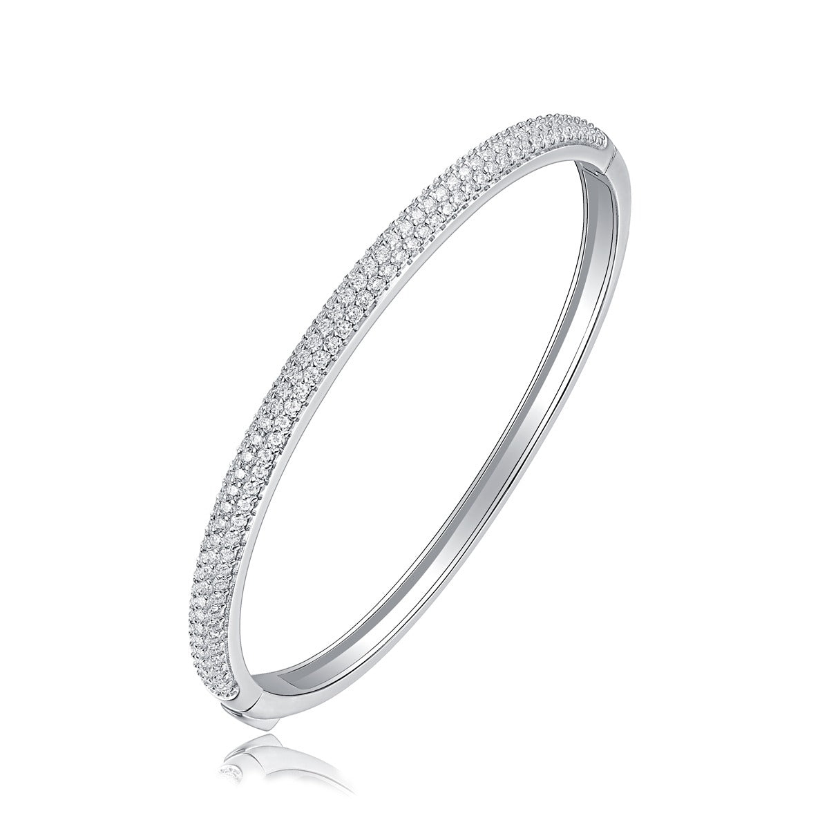 Pave Moissanite Hinged Bangle Bracelet in 925 Sterling Silver