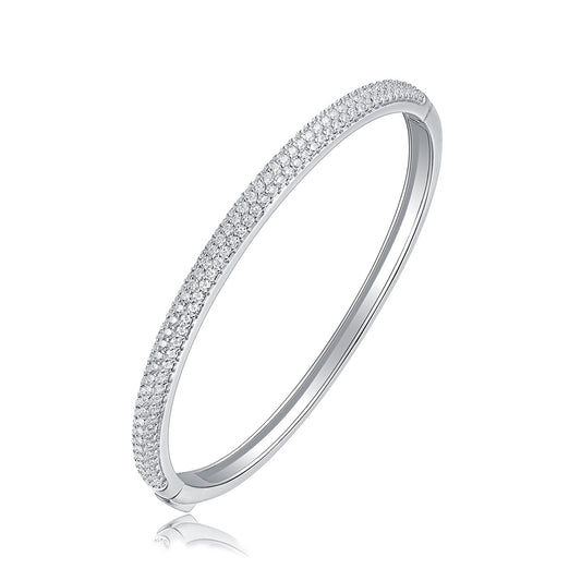 Pave Moissanite Hinged Bangle Bracelet in 925 Sterling Silver