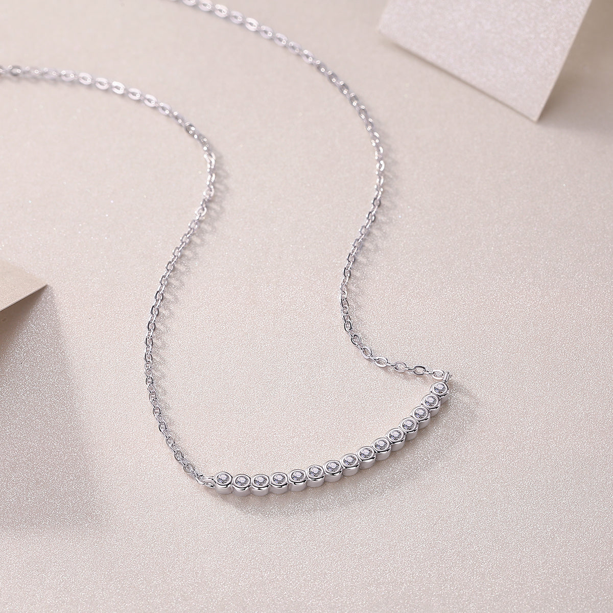Bezel-Set Moissanite Curved Bar Necklace in 925 Sterling Silver