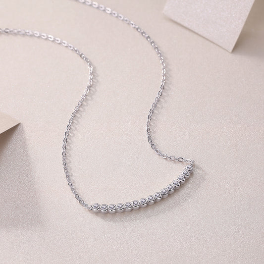 Bezel-Set Moissanite Curved Bar Necklace in 925 Sterling Silver