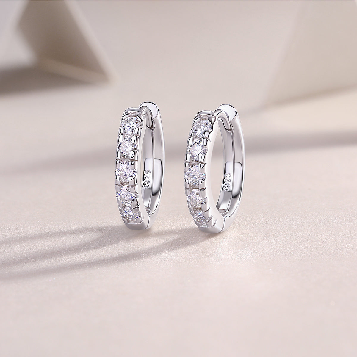Moissanite Petite Pave Huggie Hoop Earrings in 925 Sterling Silver