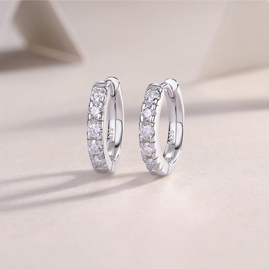 Moissanite Petite Pave Huggie Hoop Earrings in 925 Sterling Silver