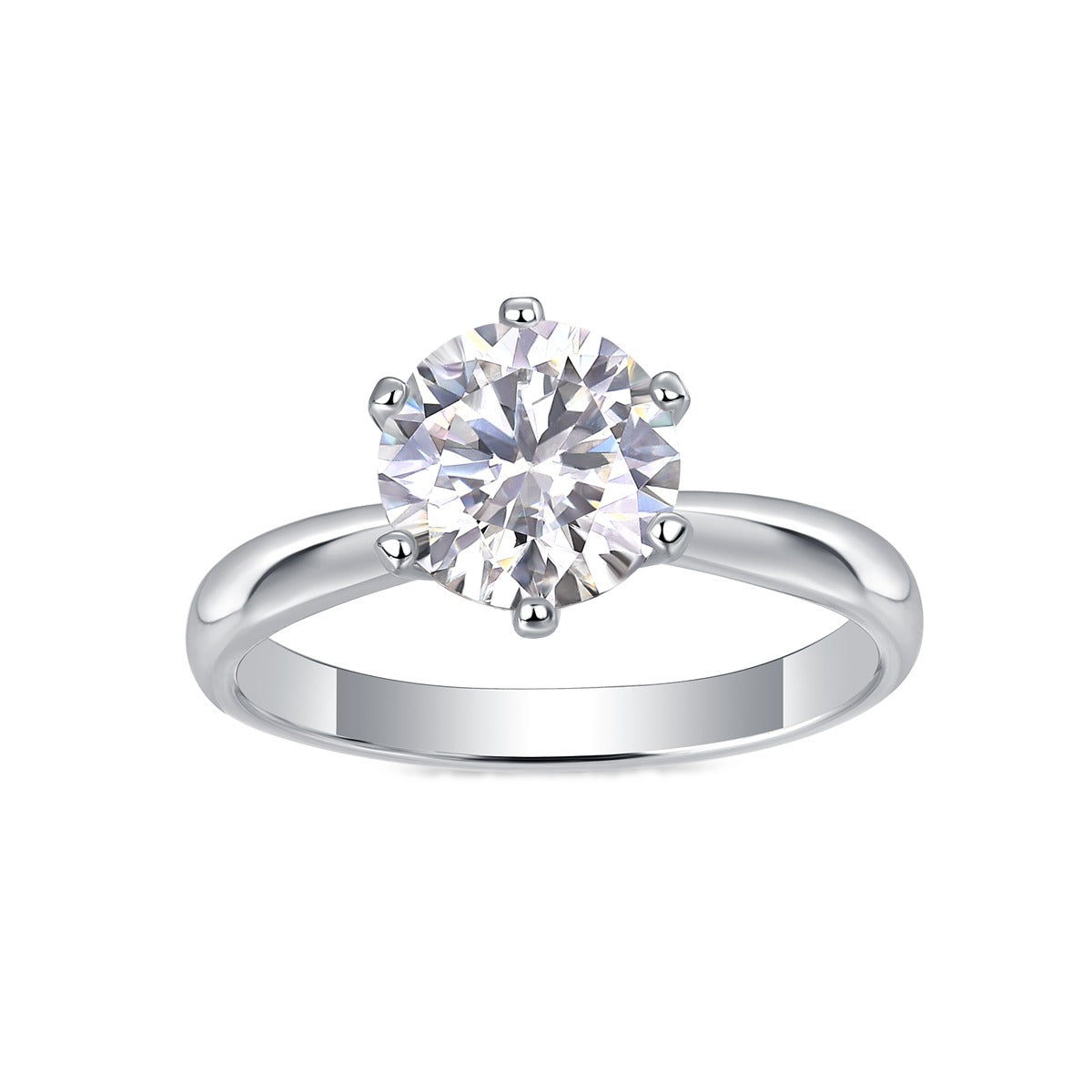 Six-Prong Round Moissanite Solitaire Ring in 925 Sterling Silver
