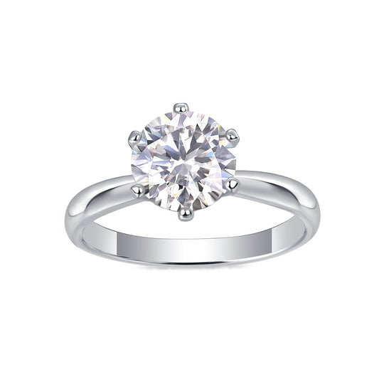 Six-Prong Round Moissanite Solitaire Ring in 925 Sterling Silver