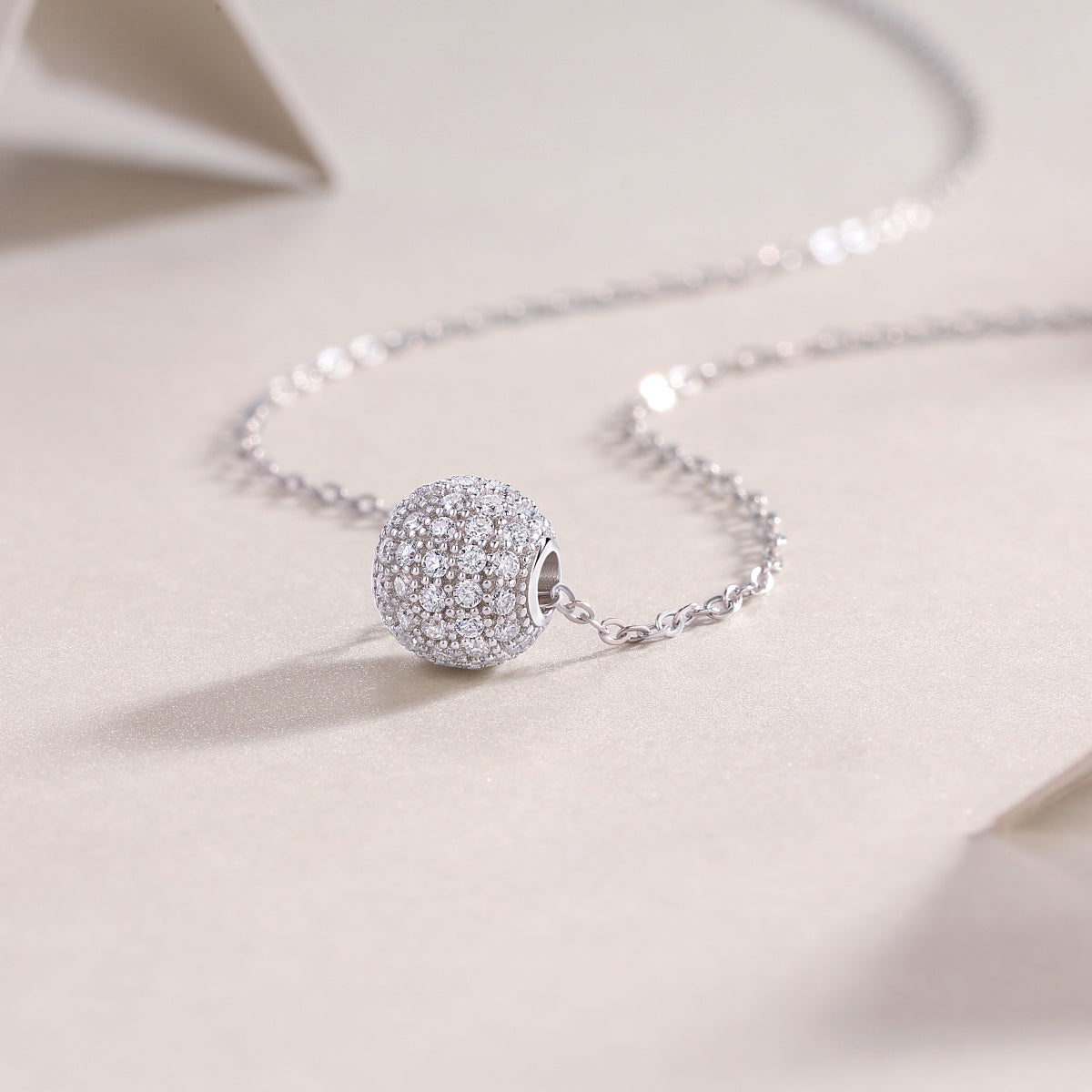 Moissanite Pave Ball Pendant Necklace in 925 Sterling Silver