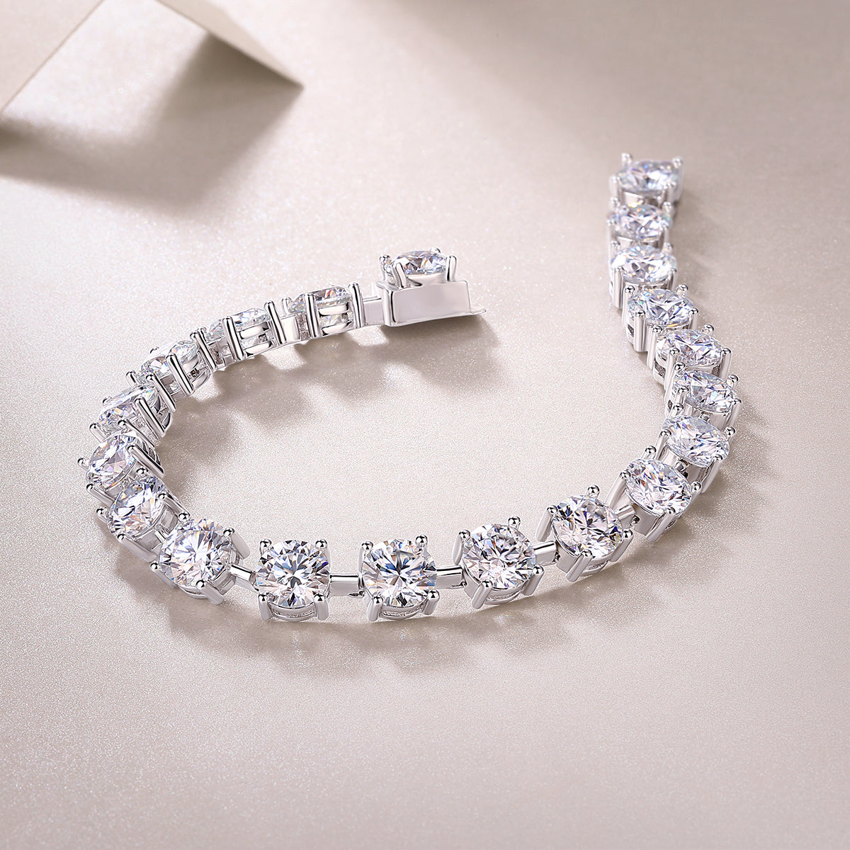 Round Moissanite Station Tennis Bracelet in 925 Sterling Silver