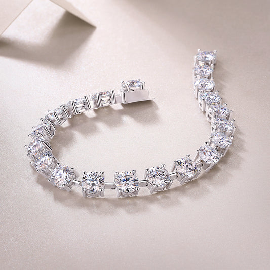 Round Moissanite Station Tennis Bracelet in 925 Sterling Silver