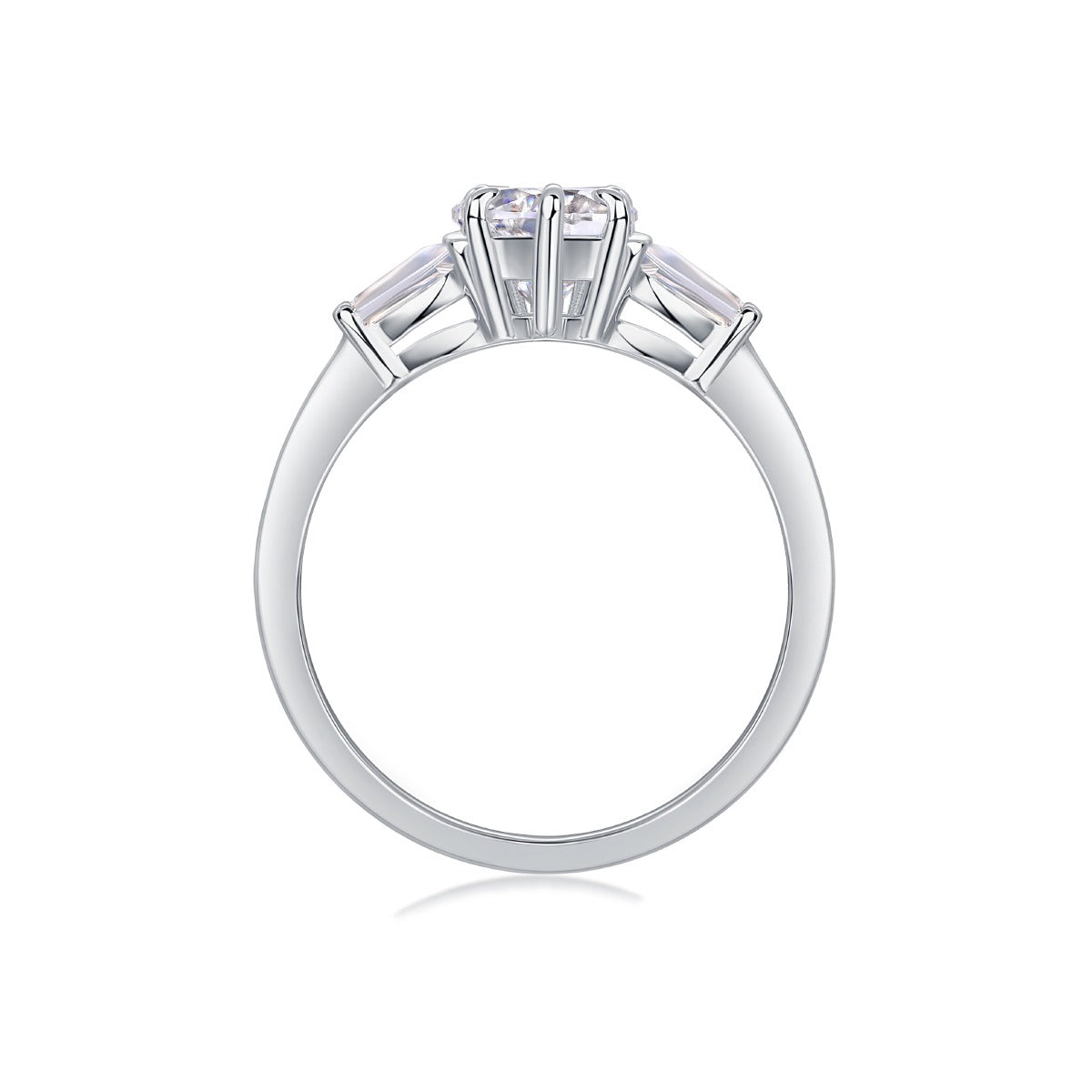 Heart Moissanite Ring with Tapered Baguette Side Stones in 925 Silver