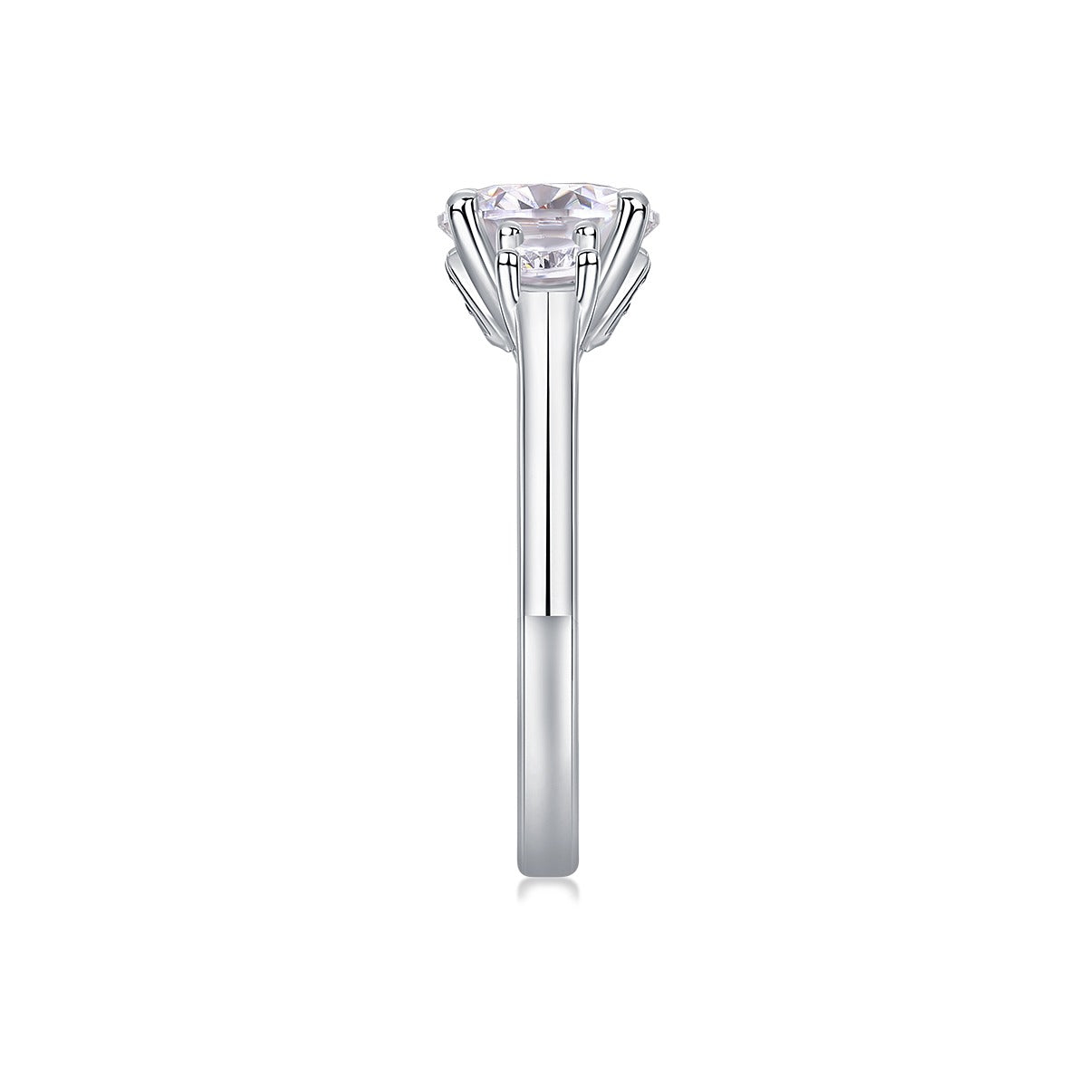 Round Moissanite Three-Stone Engagement Ring in 925 Sterling Silver