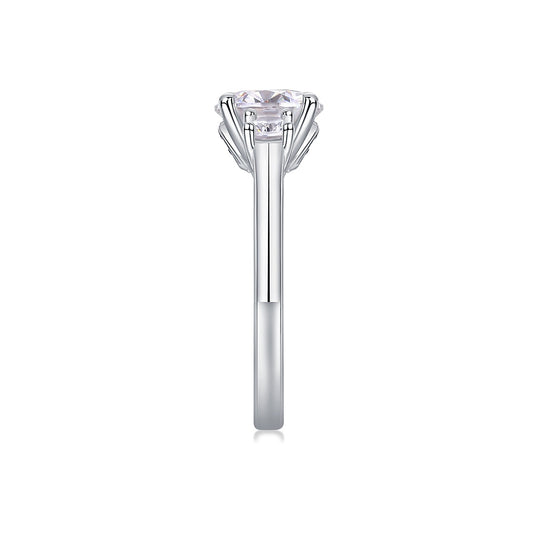 Round Moissanite Three-Stone Engagement Ring in 925 Sterling Silver