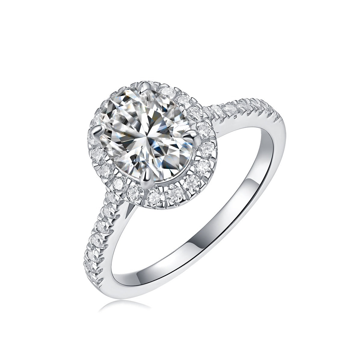 Oval Moissanite Halo Engagement Ring in 925 Sterling Silver
