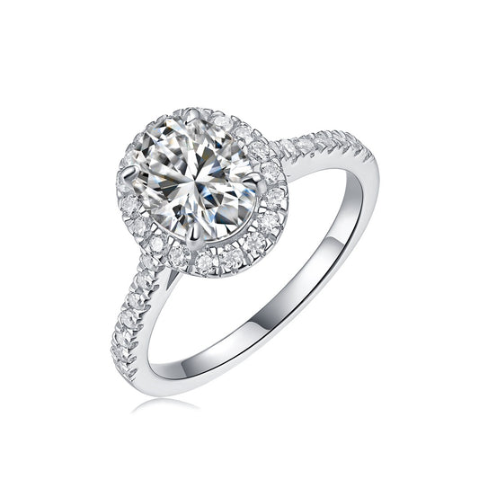 Oval Moissanite Halo Engagement Ring in 925 Sterling Silver