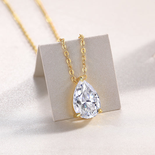 Pear Moissanite Solitaire Pendant Necklace in Gold-Plated 925 Silver