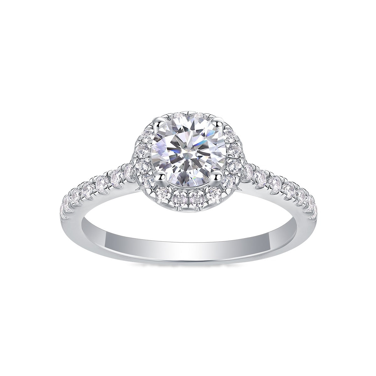 Round Moissanite Classic Halo Engagement Ring in 925 Sterling Silver