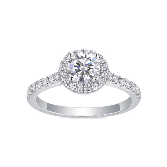 Round Moissanite Classic Halo Engagement Ring in 925 Sterling Silver