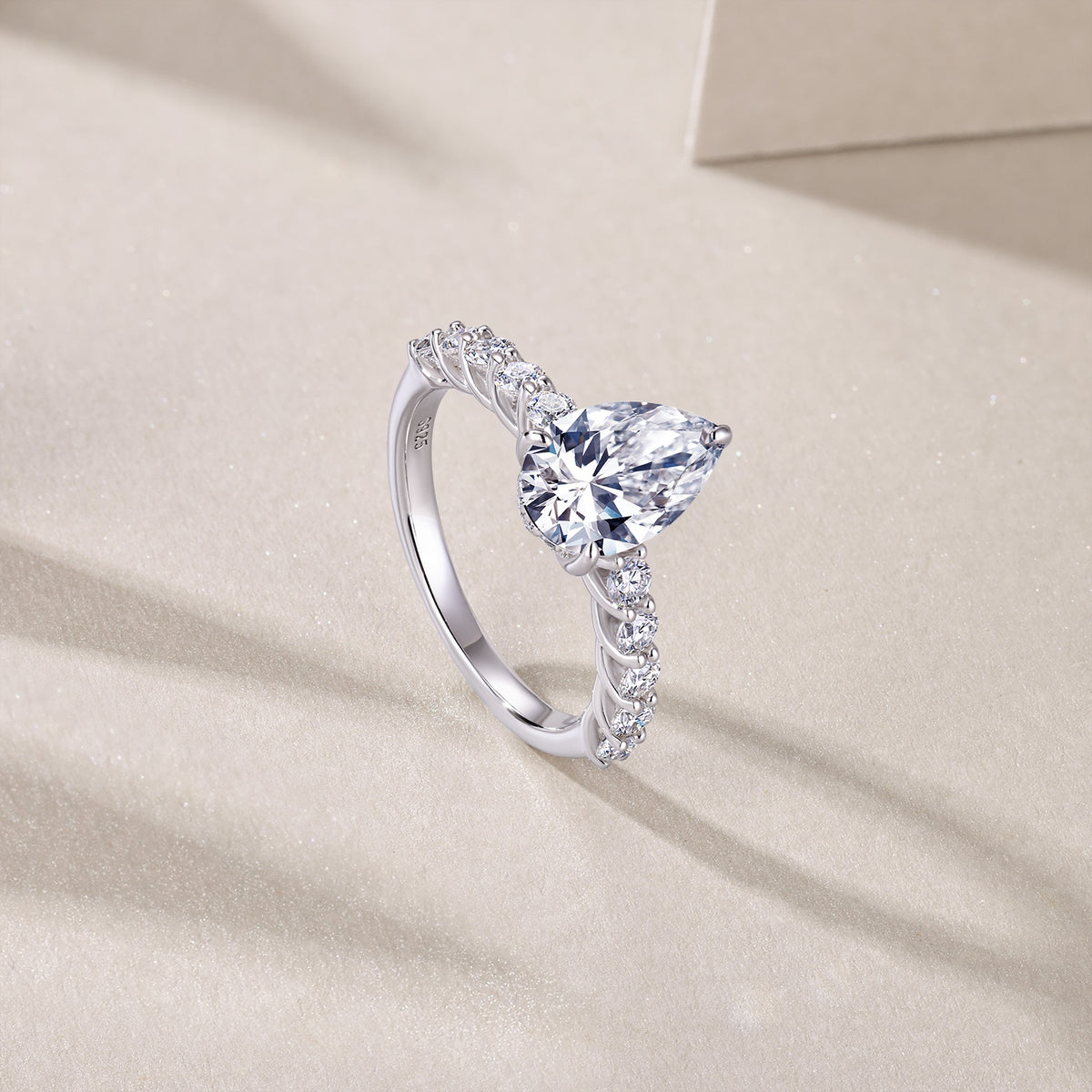 Pear Moissanite Solitaire with Marquise and Round Band in 925 Silver