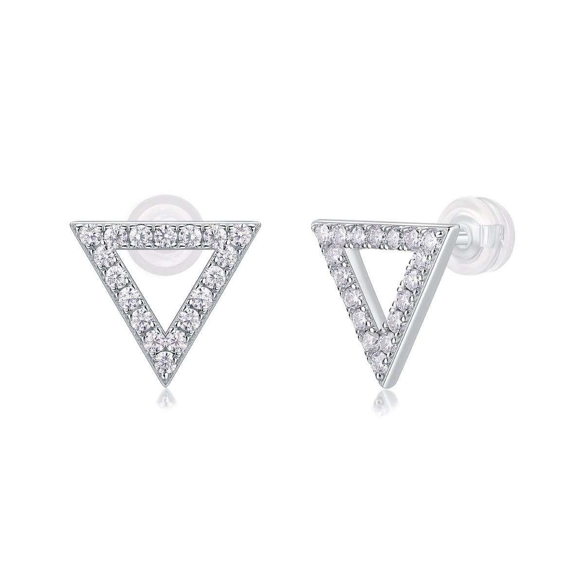 Geometric Triangle Moissanite Pave Stud Earrings in 925 Silver