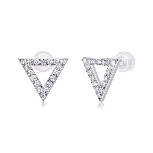 Geometric Triangle Moissanite Pave Stud Earrings in 925 Silver