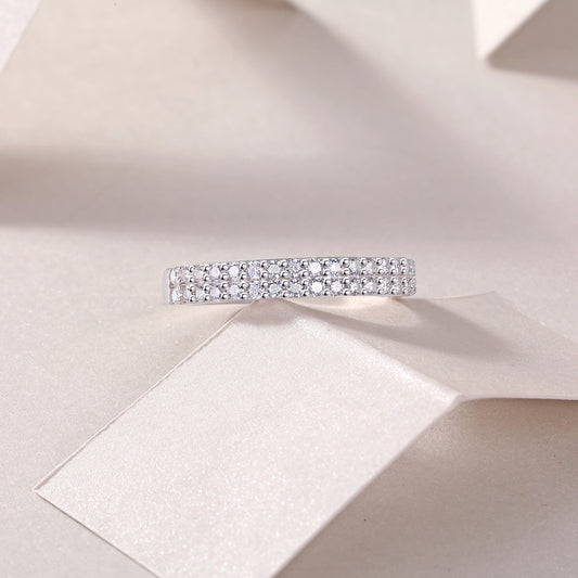 Moissanite Double-Row Pave Half-Eternity Band in 925 Sterling Silver