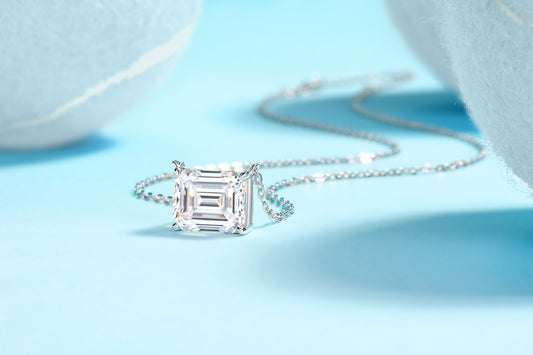 Emerald-Cut Moissanite East-West Solitaire Necklace in 925 Silver