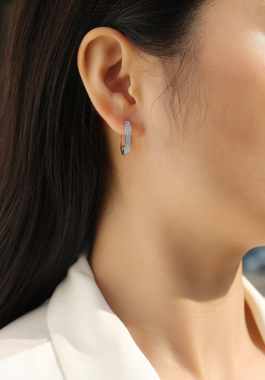 Moissanite Double-Row Pave Hoop Earrings in 925 Sterling Silver - worn
