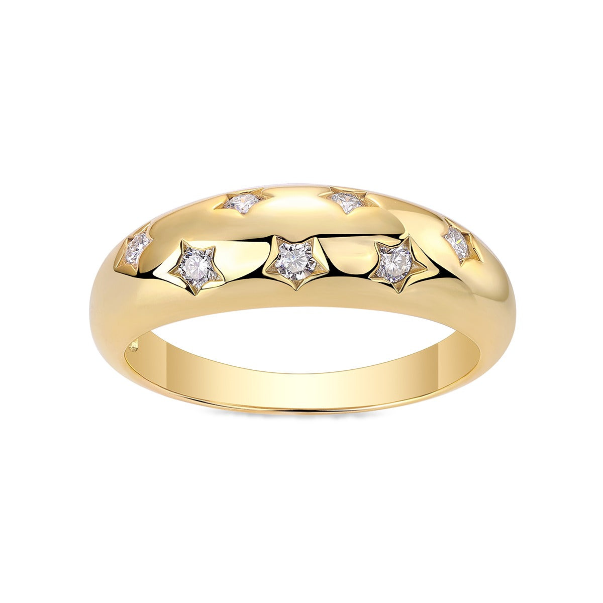Moissanite Star-Set Dome Ring in Gold-Plated 925 Silver