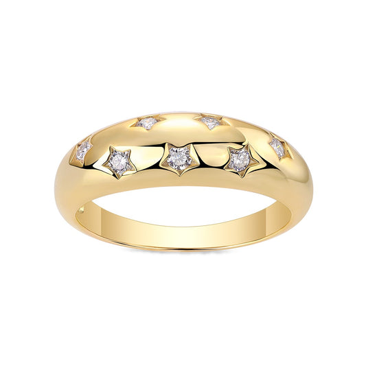 Moissanite Star-Set Dome Ring in Gold-Plated 925 Silver