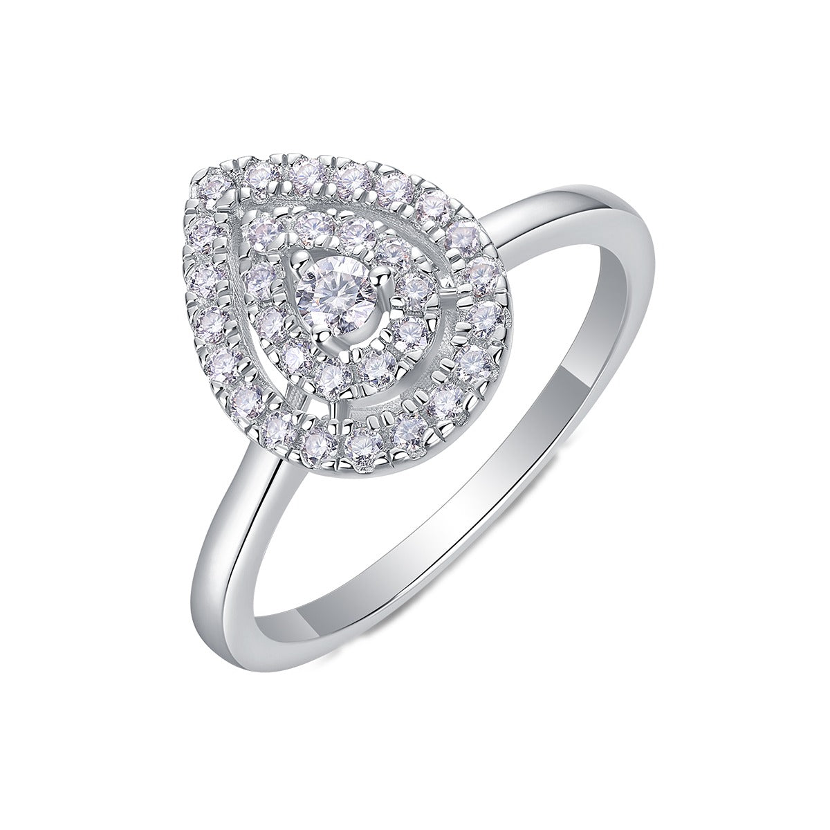 Pear-Shaped Moissanite Cluster Double-Halo Ring in 925 Silver