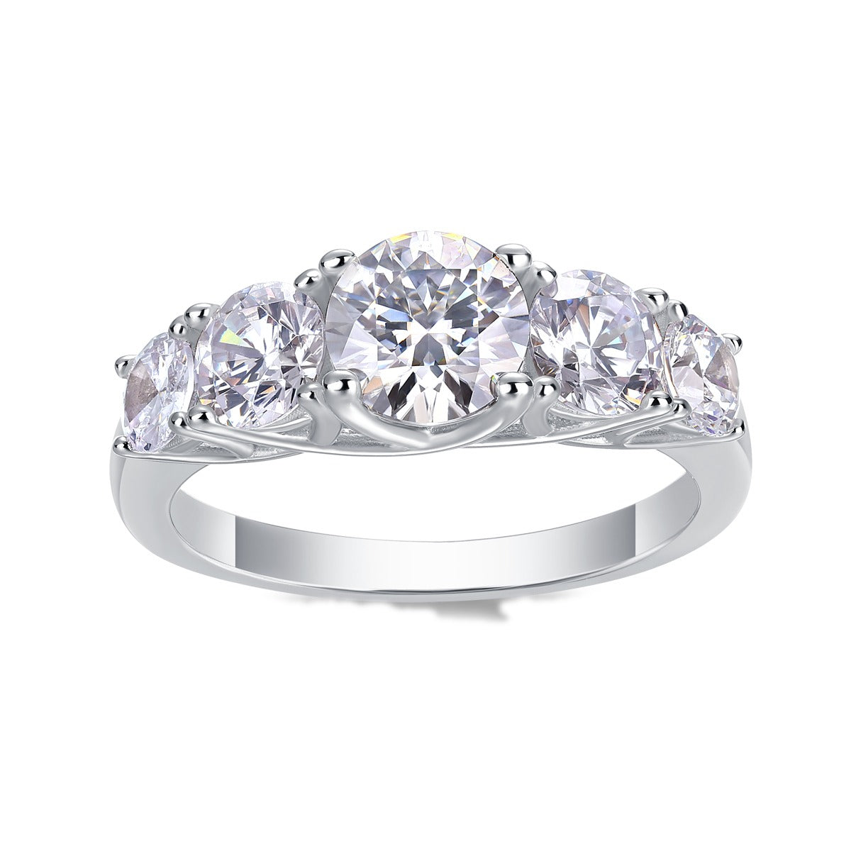 Round Moissanite Graduated Five-Stone Ring in 925 Sterling Silver