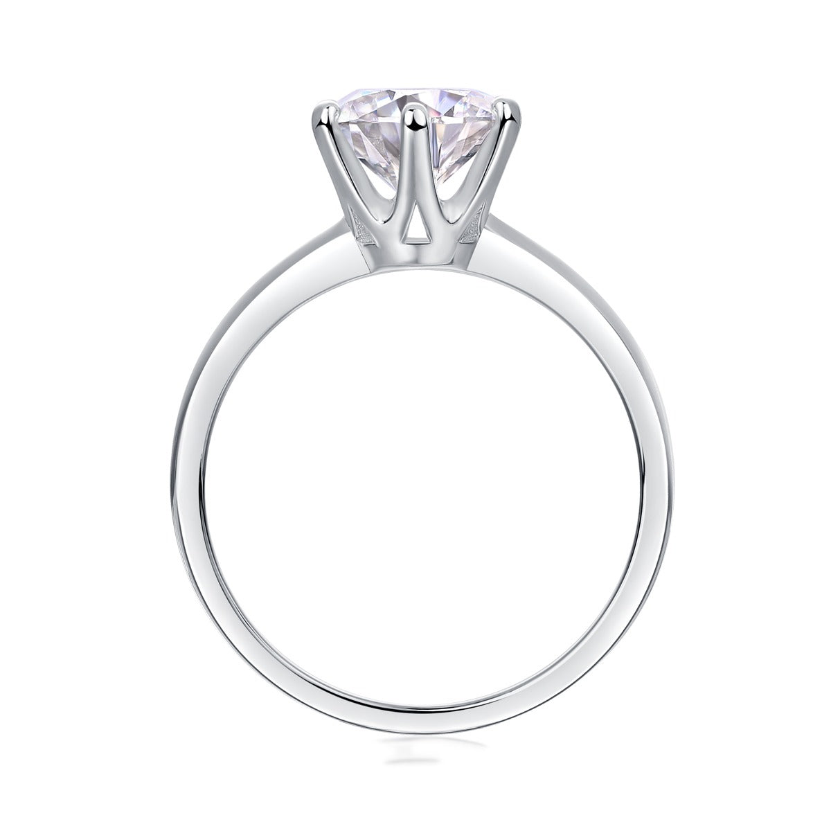 Six-Prong Round Moissanite Solitaire Ring in 925 Sterling Silver