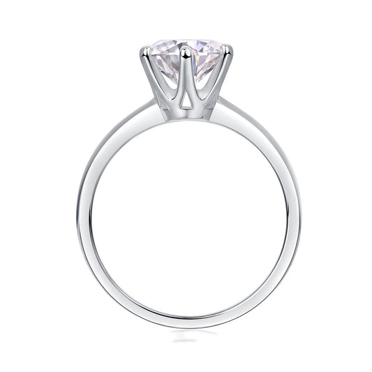 Six-Prong Round Moissanite Solitaire Ring in 925 Sterling Silver