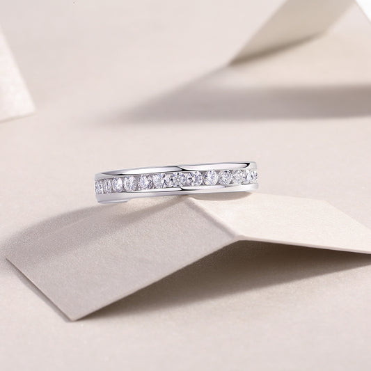 Round Moissanite Channel-Set Eternity Band in 925 Sterling Silver