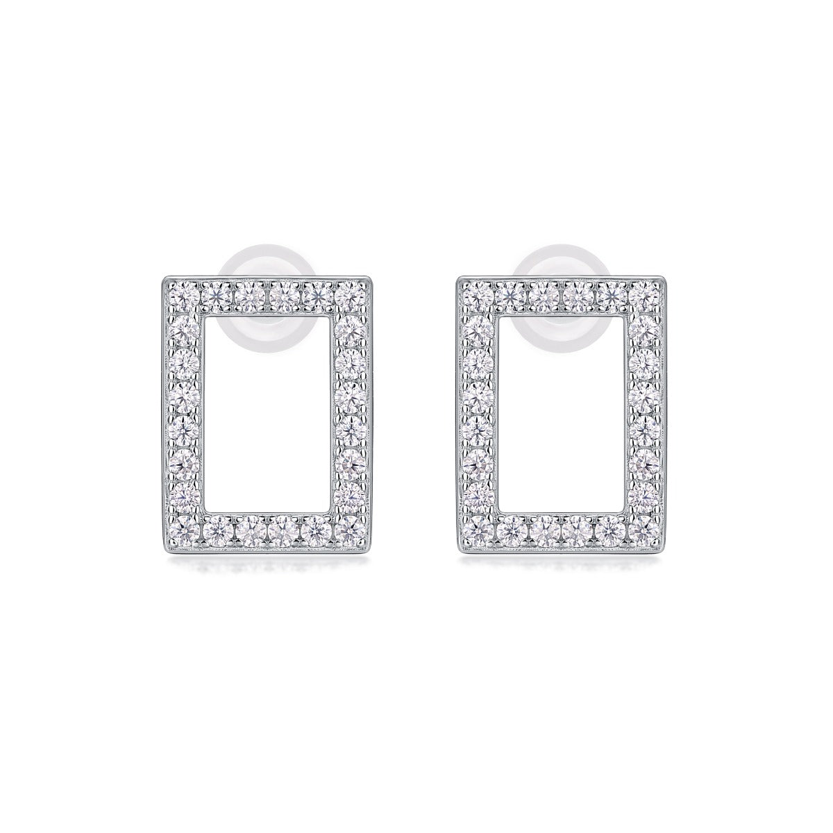 Moissanite Pave Open Rectangle Stud Earrings in 925 Sterling Silver
