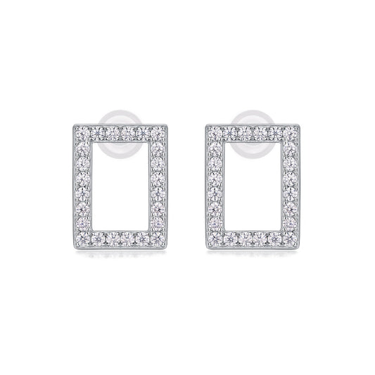 Moissanite Pave Open Rectangle Stud Earrings in 925 Sterling Silver