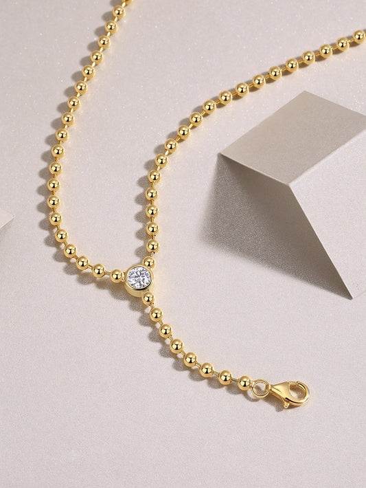 Moissanite Bead-Chain Y Lariat Necklace in Gold-Plated 925 Sterling Silver