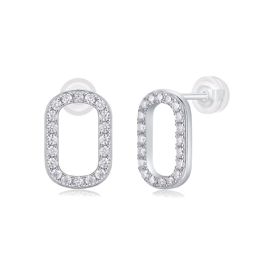 Moissanite Pave Open Oval Link Stud Earrings in 925 Sterling Silver