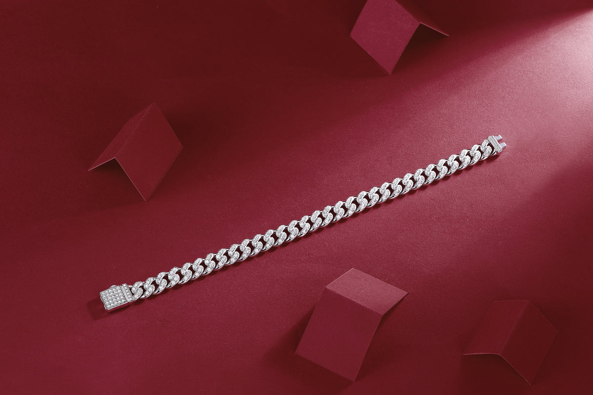 Pave Moissanite Woven Cuban Link Bracelet in 925 Sterling Silver