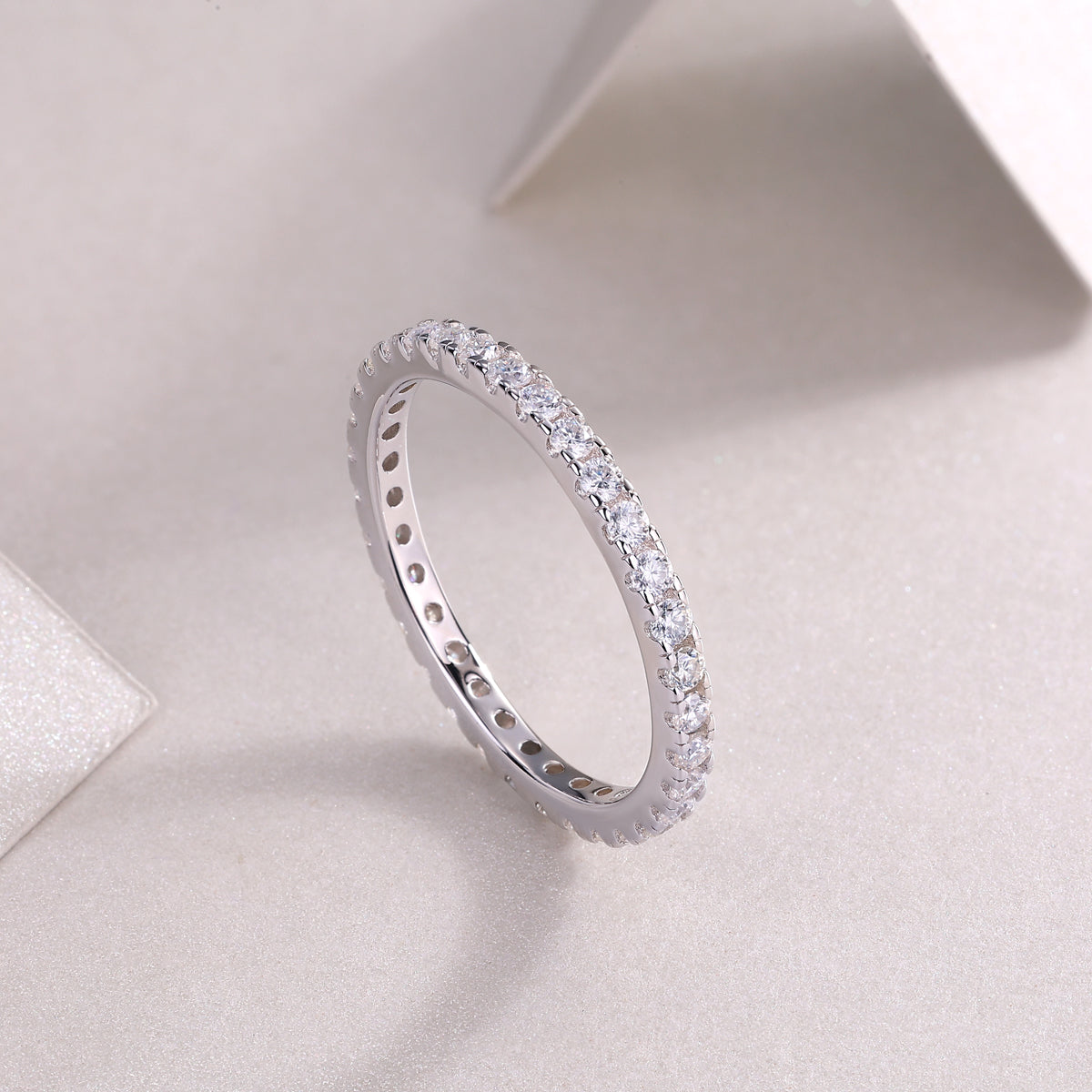 Petite Round Moissanite Full Eternity Band in 925 Sterling Silver