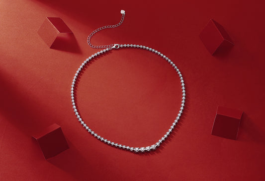 Graduated Round Moissanite Riviera Tennis Necklace in 925 Sterling Silver