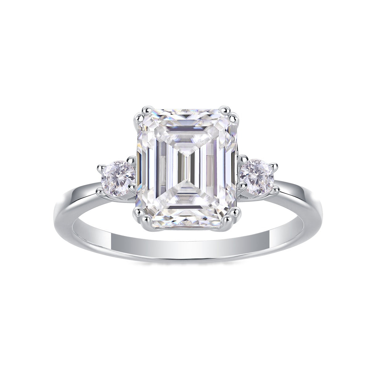 Emerald-Cut Moissanite Three-Stone Ring in 925 Sterling Silver