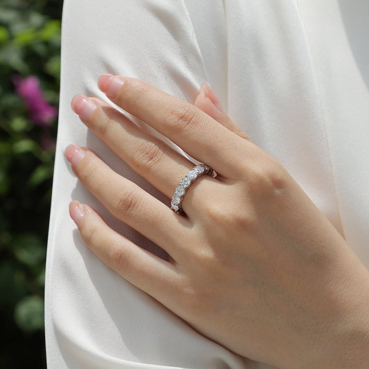 Oval Moissanite Shared-Prong Eternity Band in 925 Sterling Silver - worn