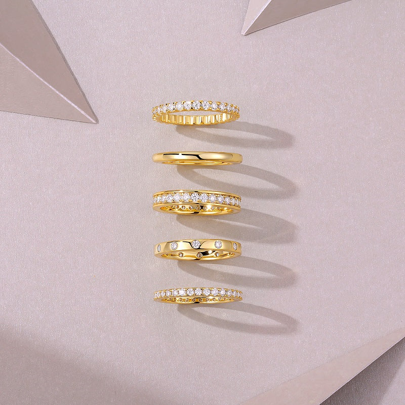 Moissanite Five-Piece Stacking Ring Set in Gold-Plated 925 Silver