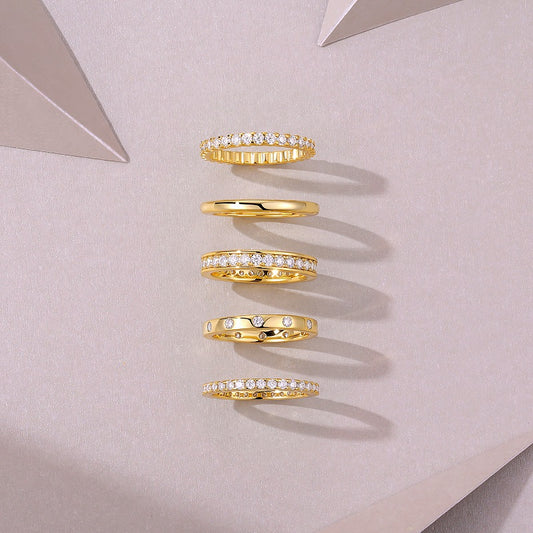 Moissanite Five-Piece Stacking Ring Set in Gold-Plated 925 Silver