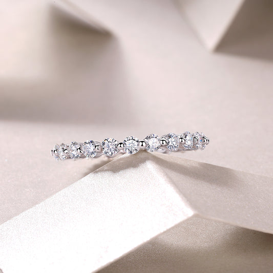 Moissanite Floating Station Eternity Band in 925 Sterling Silver