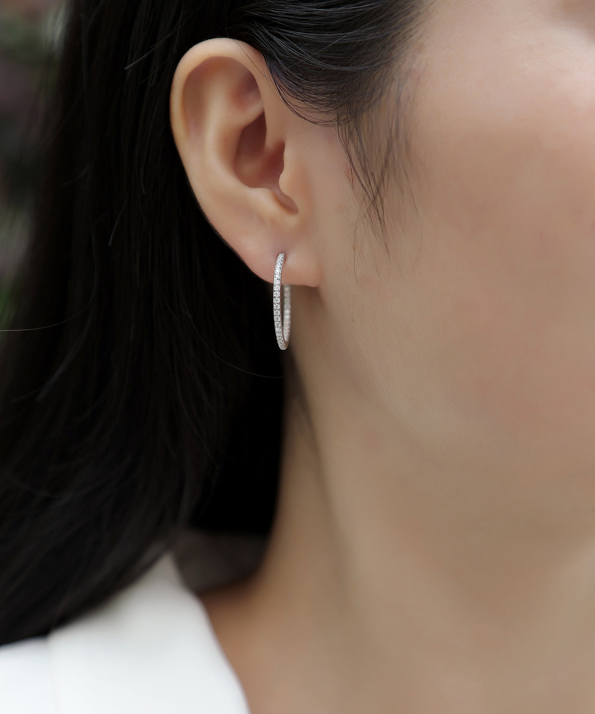 Moissanite Inside-Out Pave C-Hoop Earrings in 925 Sterling Silver - worn